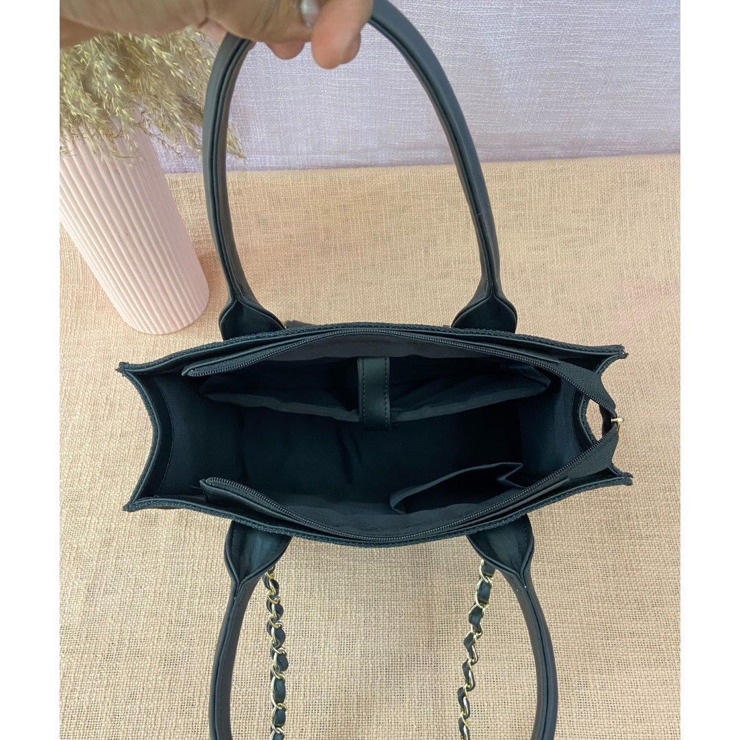 Black Canvas Chain Tote 12inch