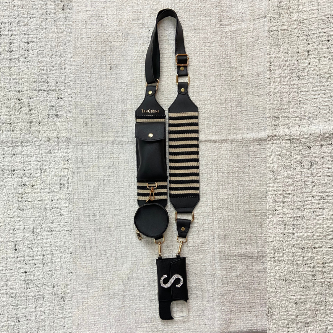 Black & White Stripes Pochette Belt with Phone Case
