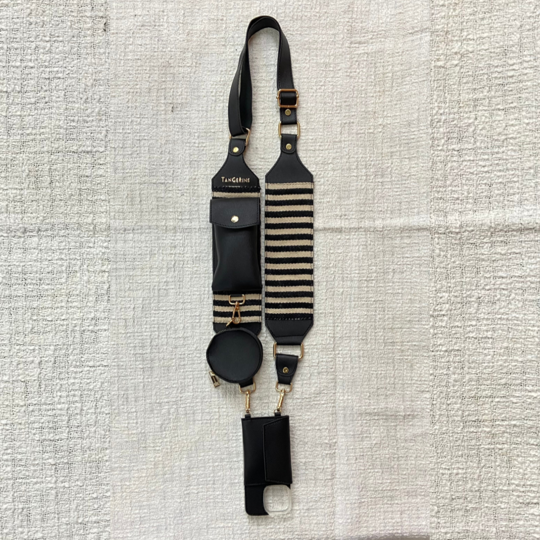 Black & White Stripes Pochette Belt with Phone Case