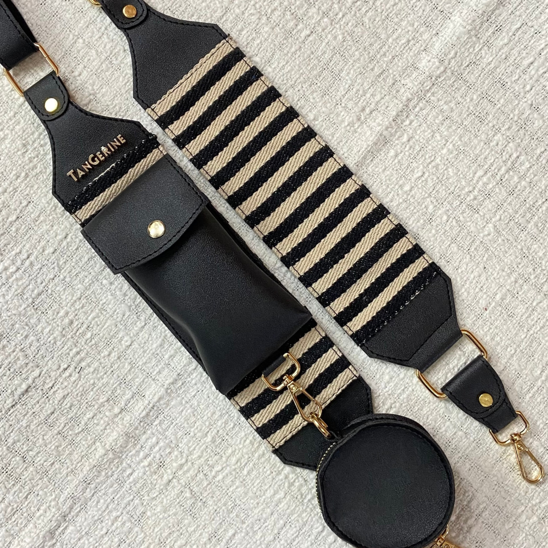 Black & White Stripes Pochette Belt with Phone Case