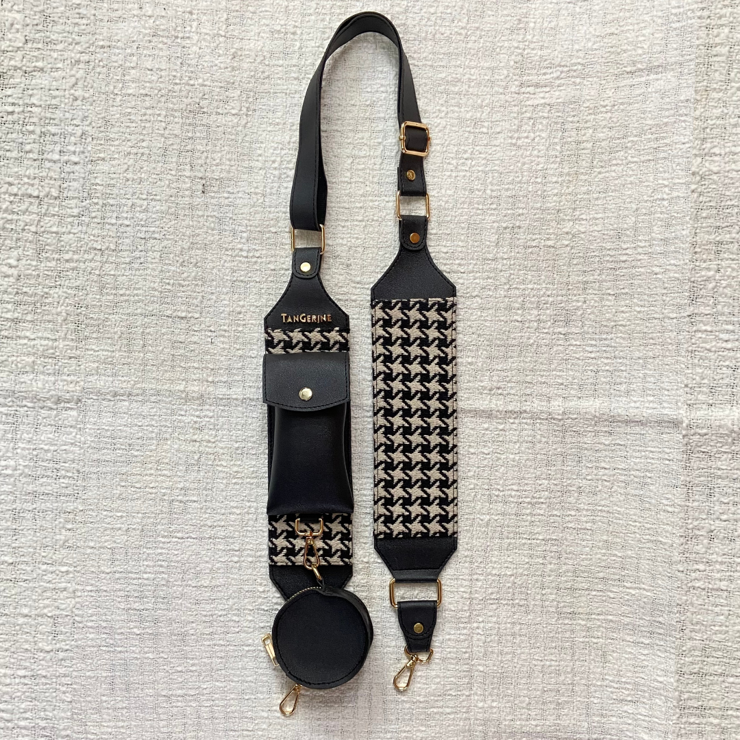 Black & White Vintage Small Print Pochette Belt with Phone Case