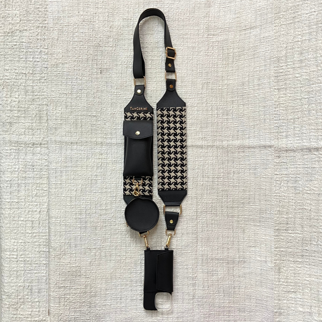 Black & White Vintage Small Print Pochette Belt with Phone Case