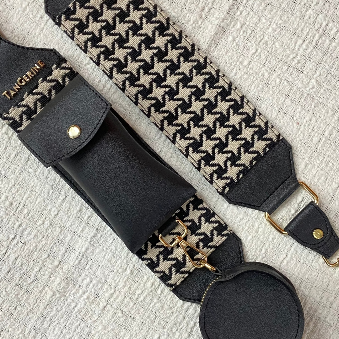 Black & White Vintage Small Print Pochette Belt with Phone Case