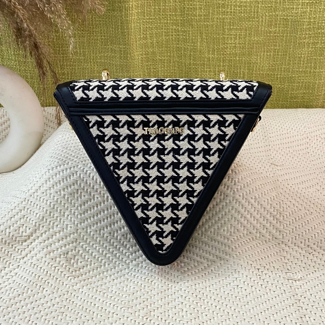 Black & White Vintage Small Print Triangular Bag