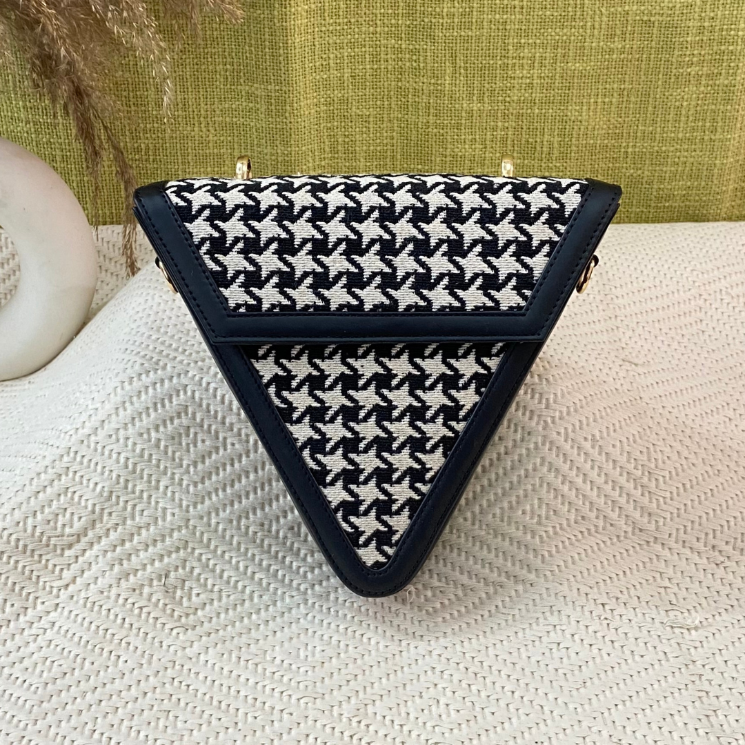 Black & White Vintage Small Print Triangular Bag