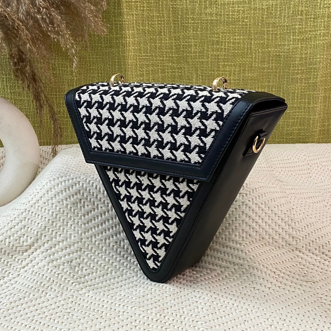 Black & White Vintage Small Print Triangular Bag