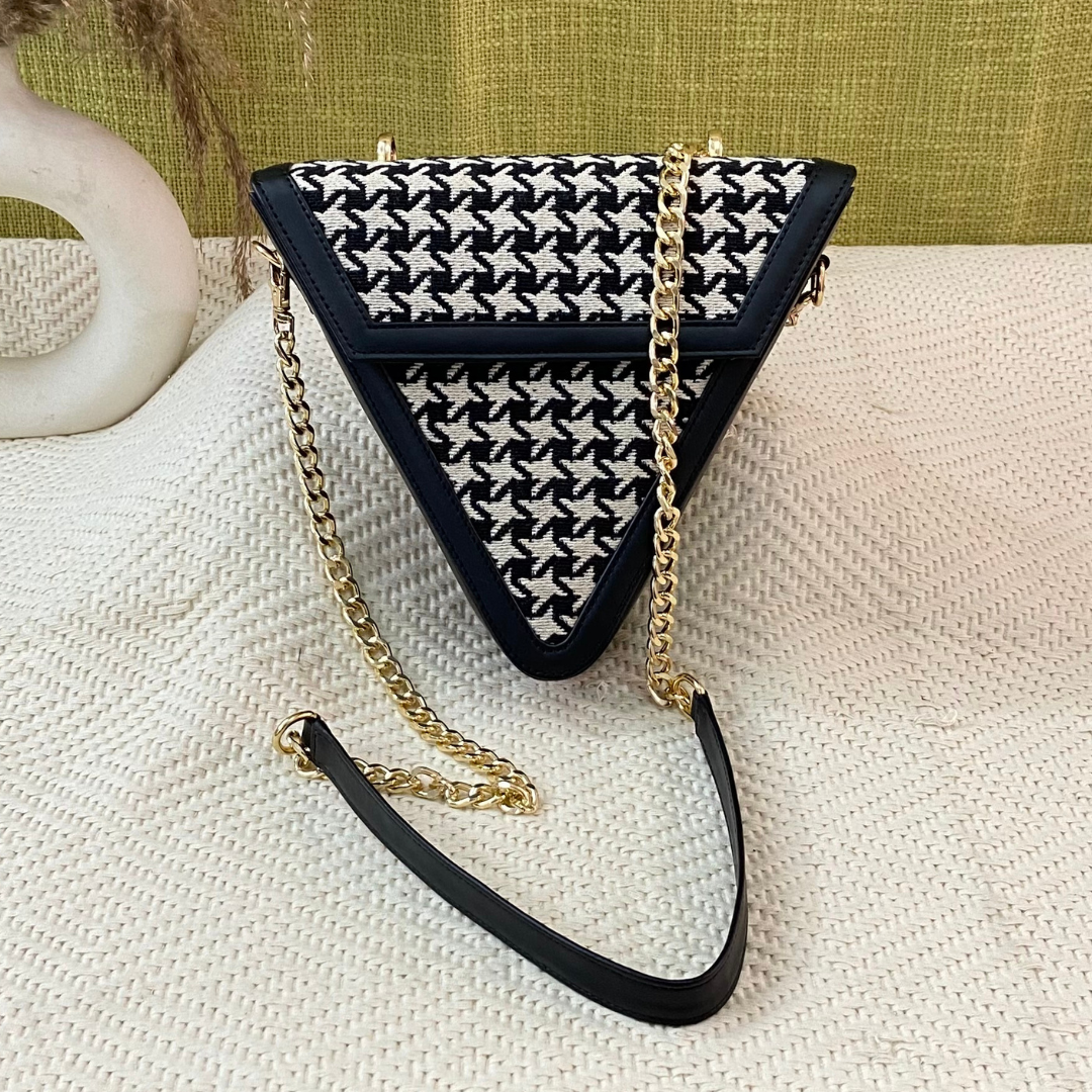 Black & White Vintage Small Print Triangular Bag