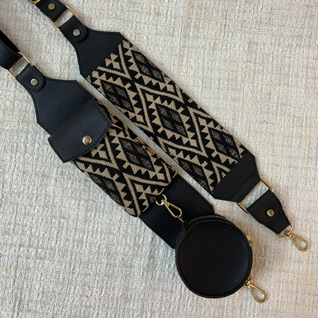 Black with Black Diamond Cloth on Pocket Pochette Belt with phone case