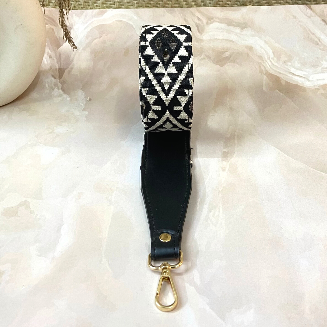 Black with Black & White Diamond Shoulder Strap