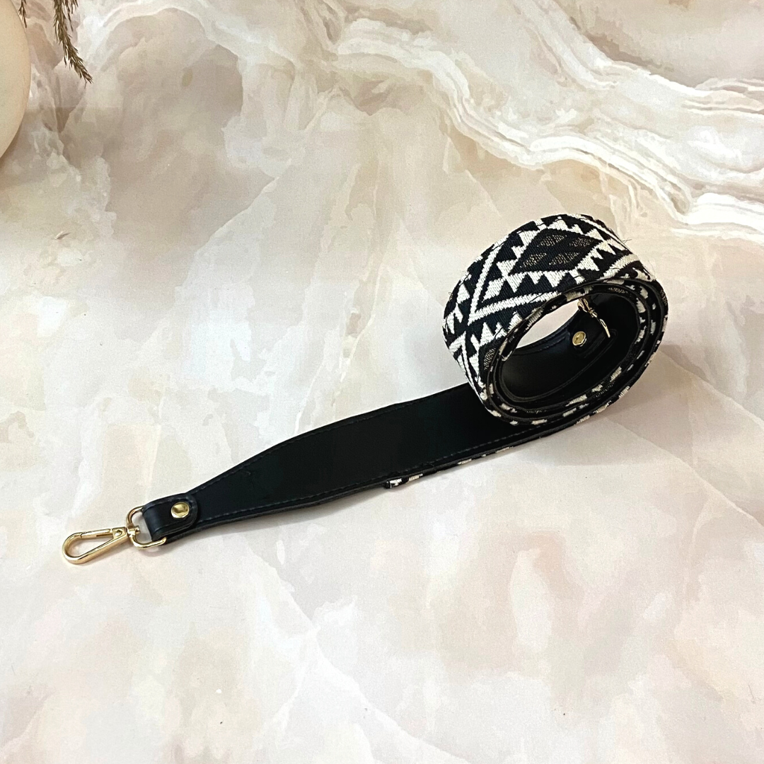 Black with Black & White Diamond Shoulder Strap