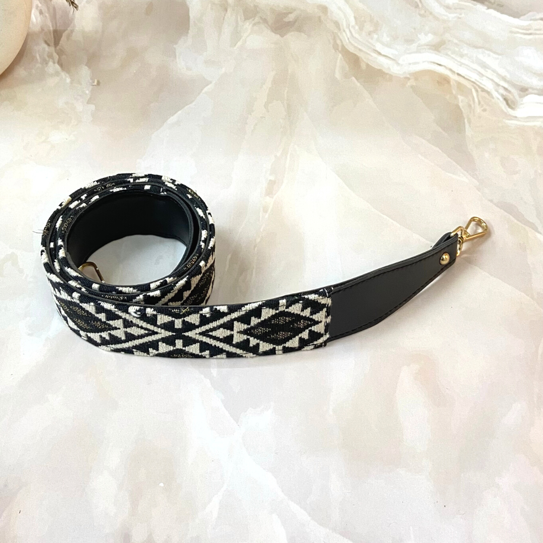 Black with Black & White Diamond Shoulder Strap