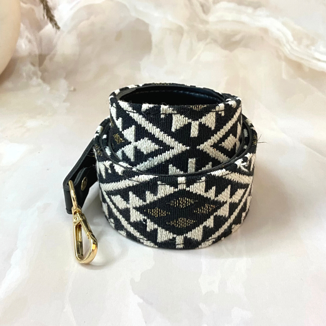 Black with Black & White Diamond Shoulder Strap