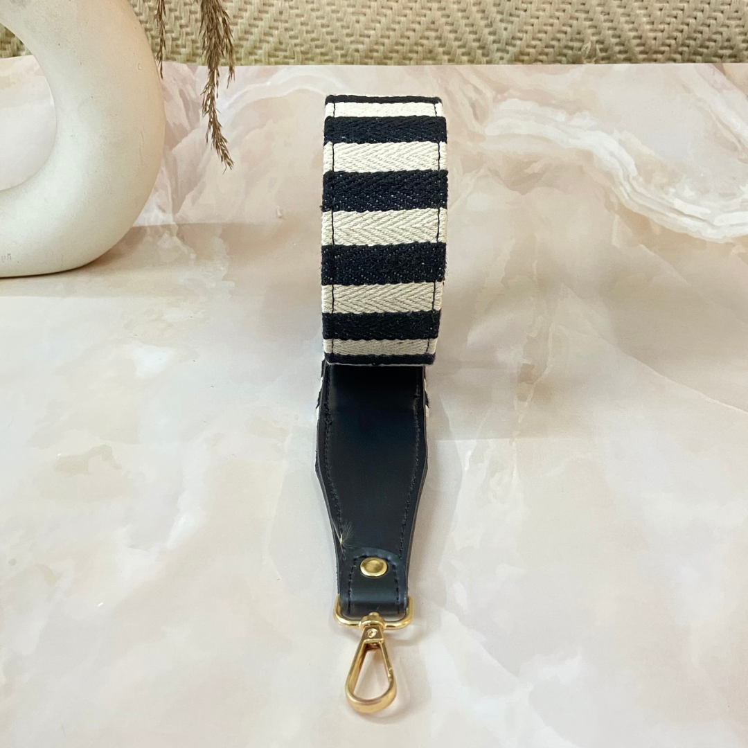 Black with Black & White Stripes Shoulder Strap