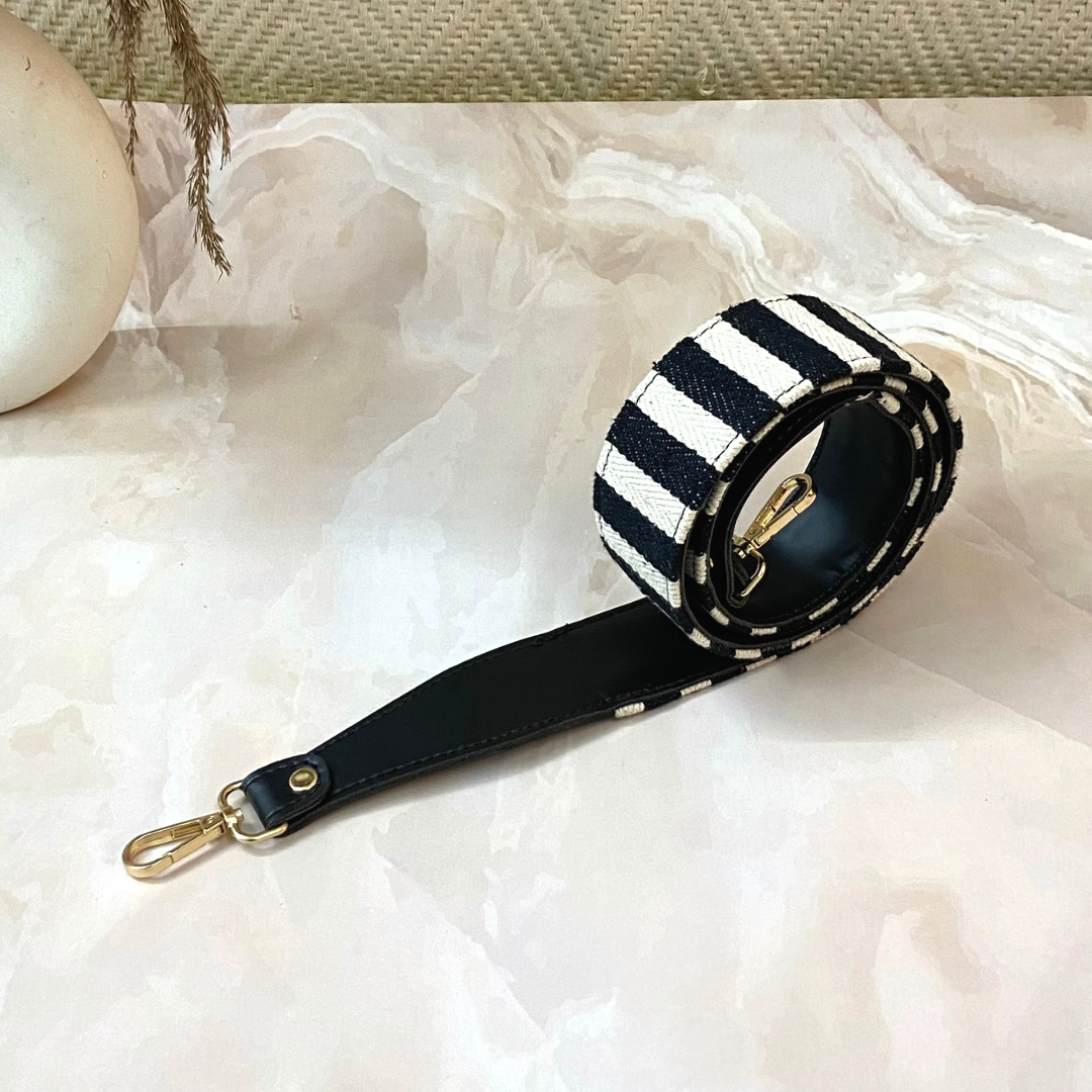 Black with Black & White Stripes Shoulder Strap