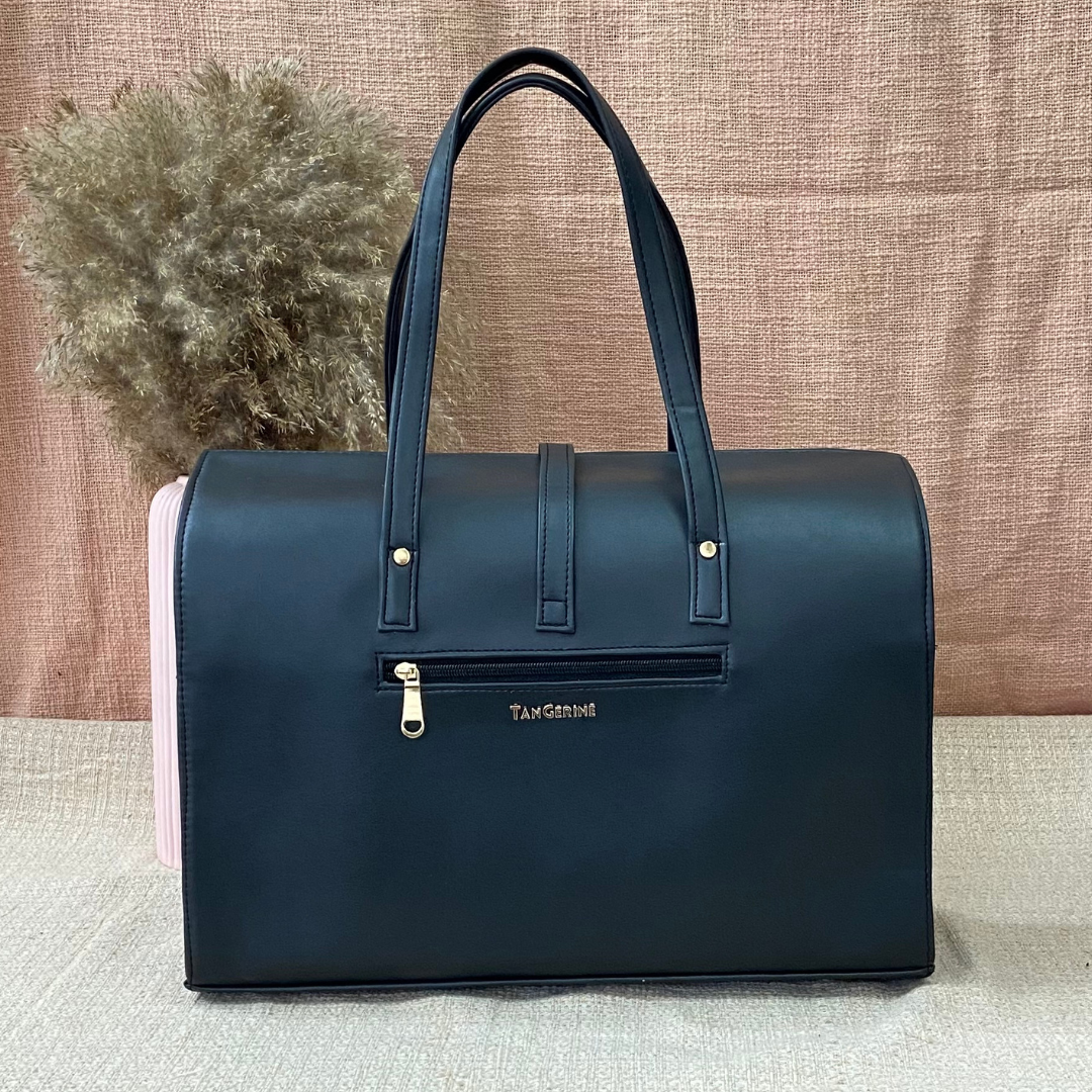 Black with Black & White Stripes Leera 16inch Bag