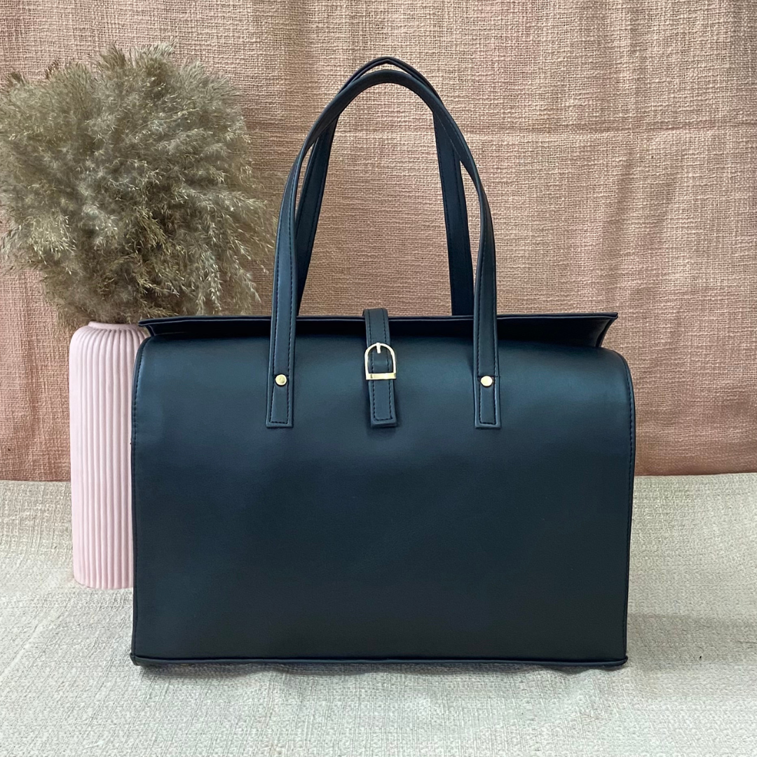 Black with Black & White Stripes Leera 16inch Bag