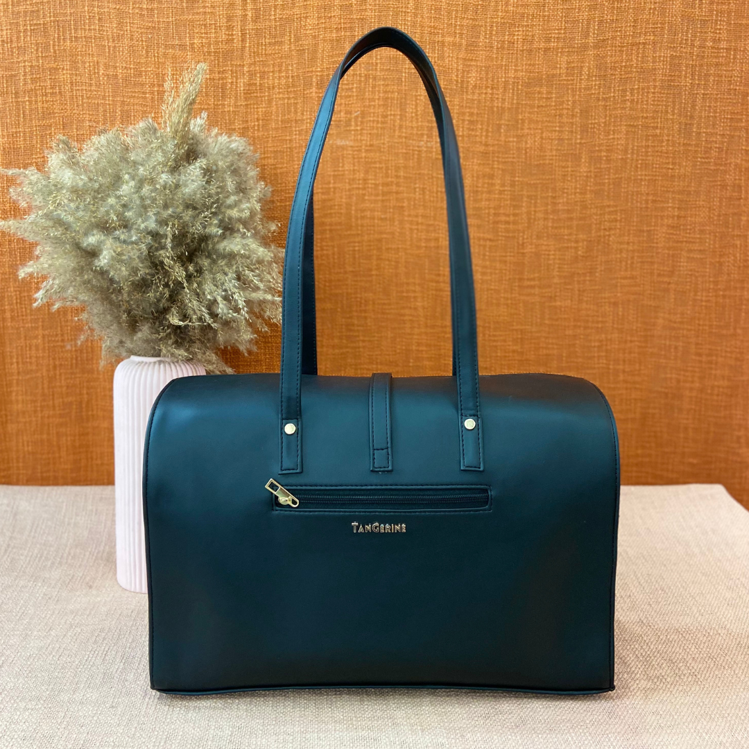 Black with Black & White Vintage Small Print Leera 16inch Bag