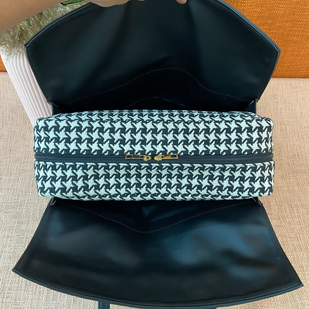 Black with Black & White Vintage Small Print Leera 16inch Bag + Big Wallet Combo