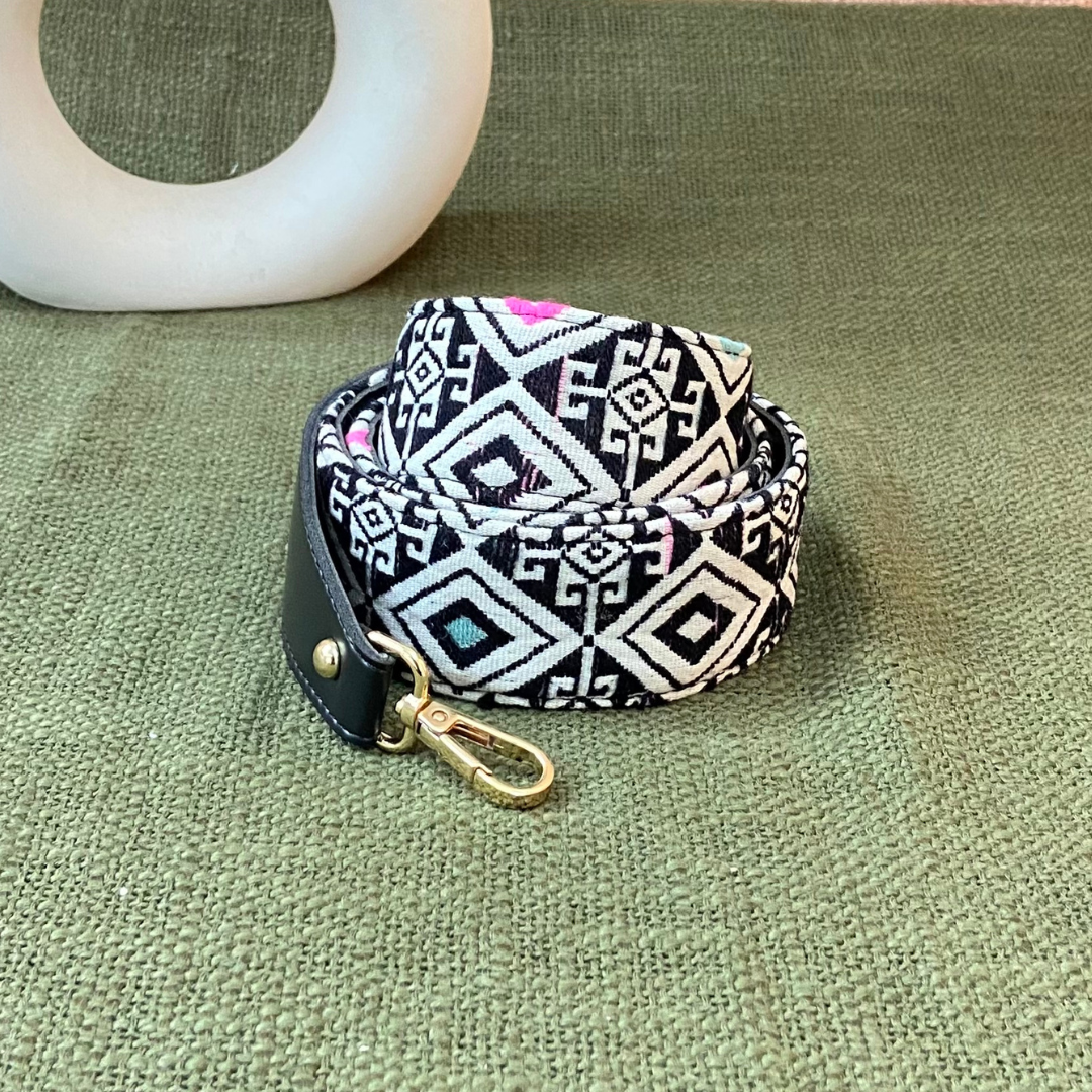 Black with Mint Green & Pink Diamond Shoulder Strap