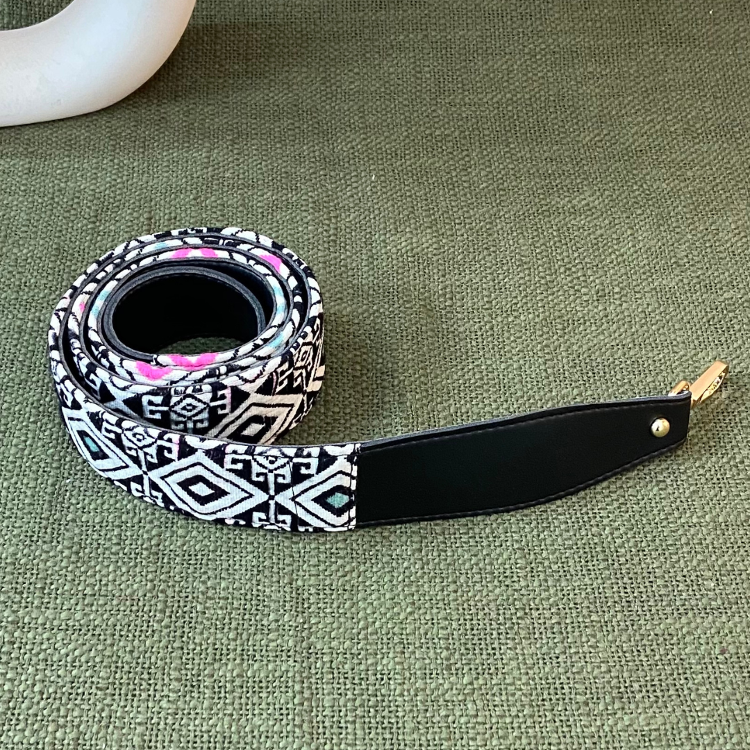 Black with Mint Green & Pink Diamond Shoulder Strap