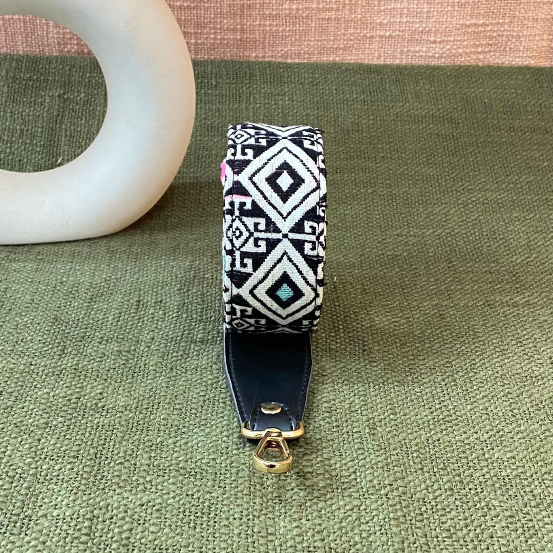 Black with Mint Green & Pink Diamond Shoulder Strap