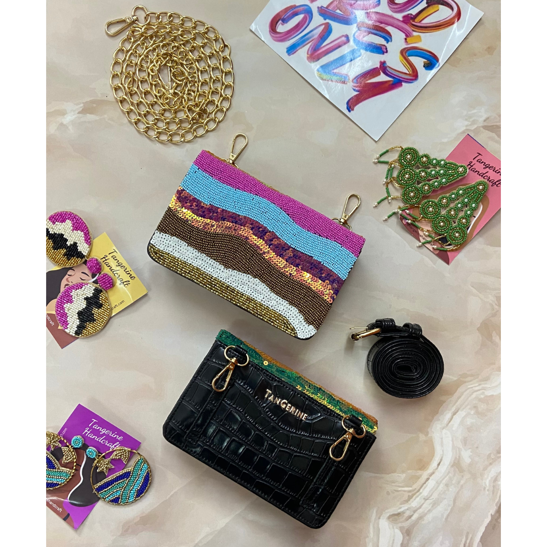 Black with Multi-color Handwork Phone Size Waist Bag