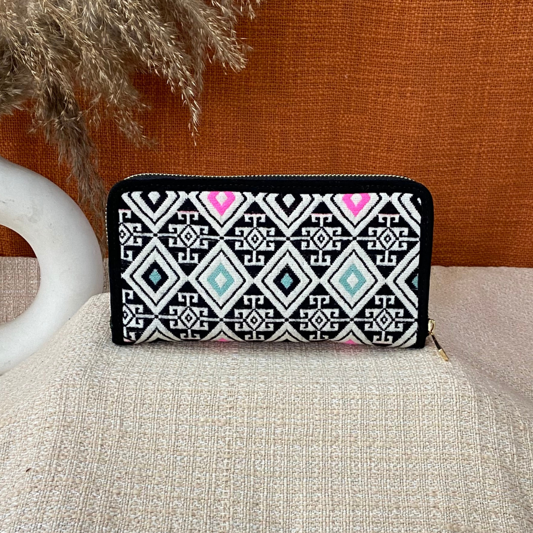 Black with Pink & Mint Diamond Big Wallet
