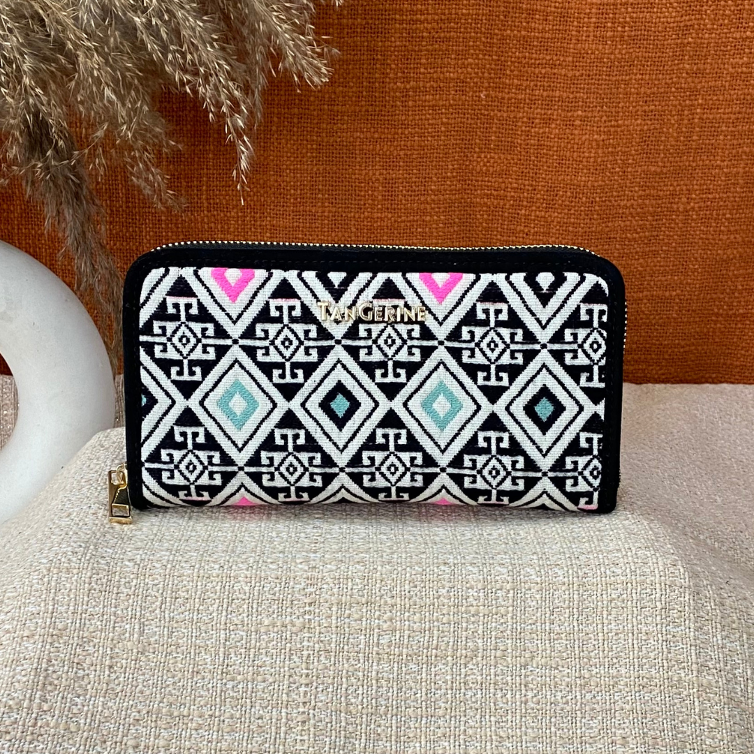 Black with Pink & Mint Diamond Big Wallet