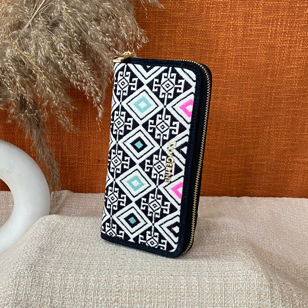 Black with Pink & Mint Diamond Big Wallet