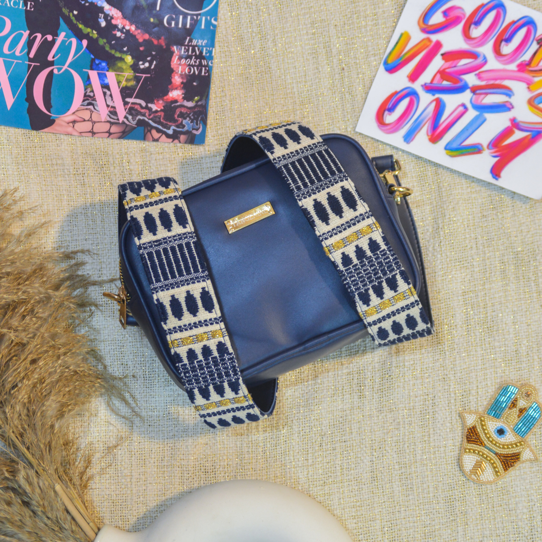 Blue Dual Compartment Bag with Blue Bullet Belt.