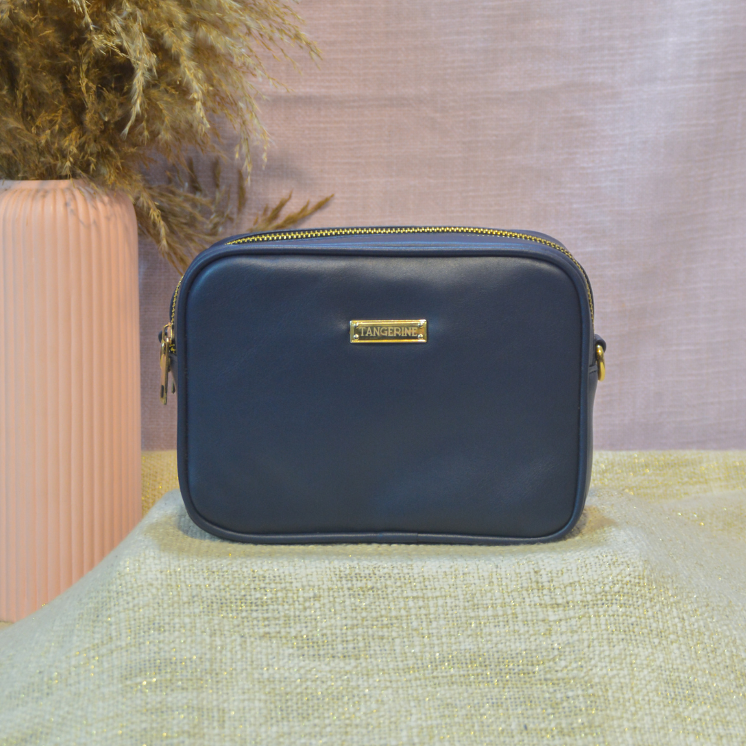 Blue Dual Compartment Bag with Blue Colourful Wave Belt + Mini Wallet Combo