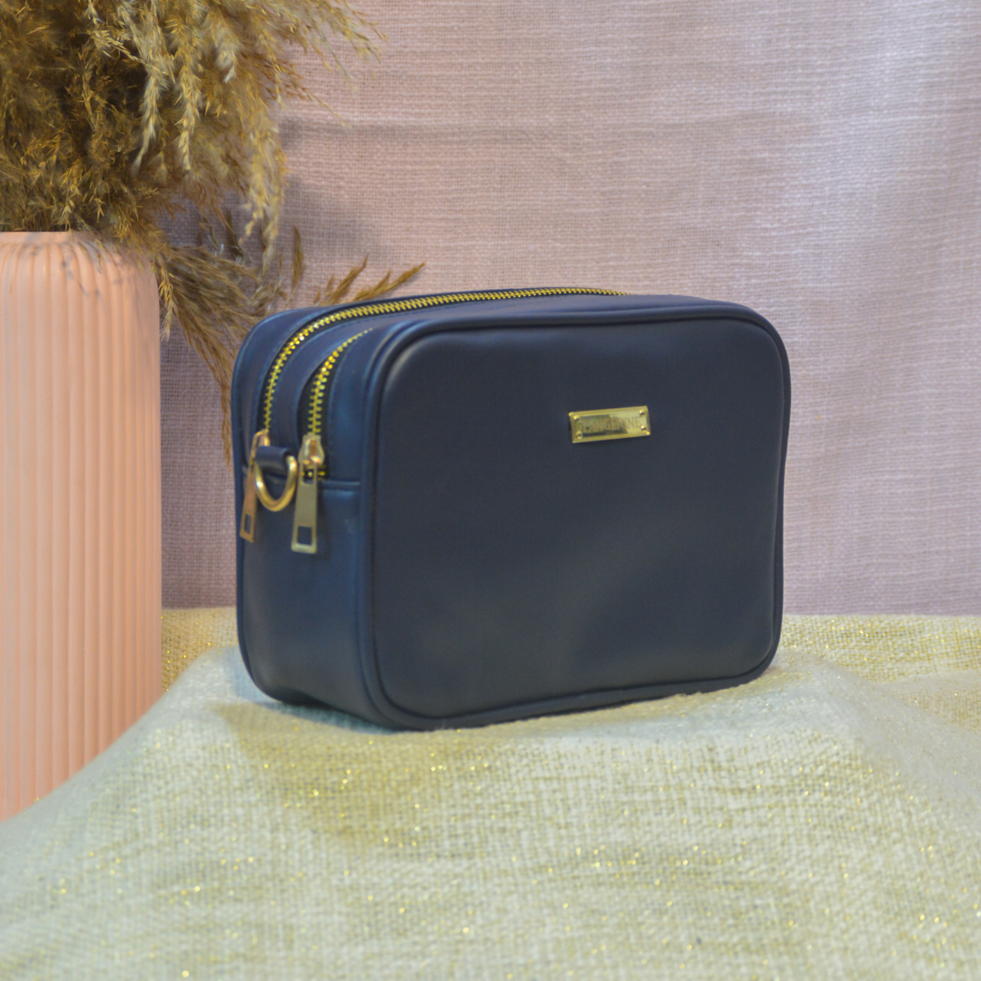 Blue Dual Compartment Bag with Blue Bullet Belt.