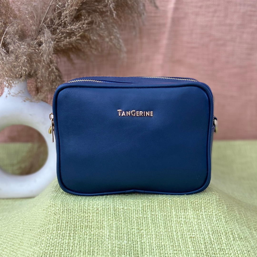 Blue Dual Compartment Bag with Midnight Blue Belt + Mini Wallet Combo
