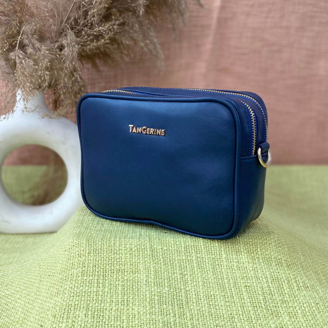 Blue Dual Compartment Bag with Midnight Blue Belt + Mini Wallet Combo