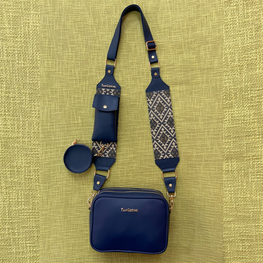 Blue Dual Compartment + Blue with Light Black & White Diamond Pochette Belt