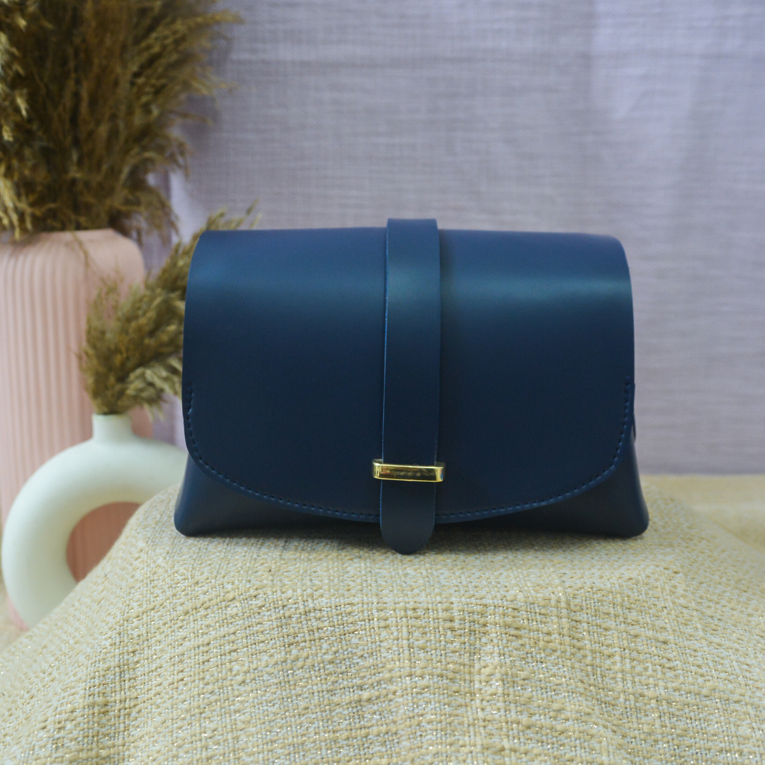 Dark Blue Eva Bag with Colorful Wave Belt + Big Wallet