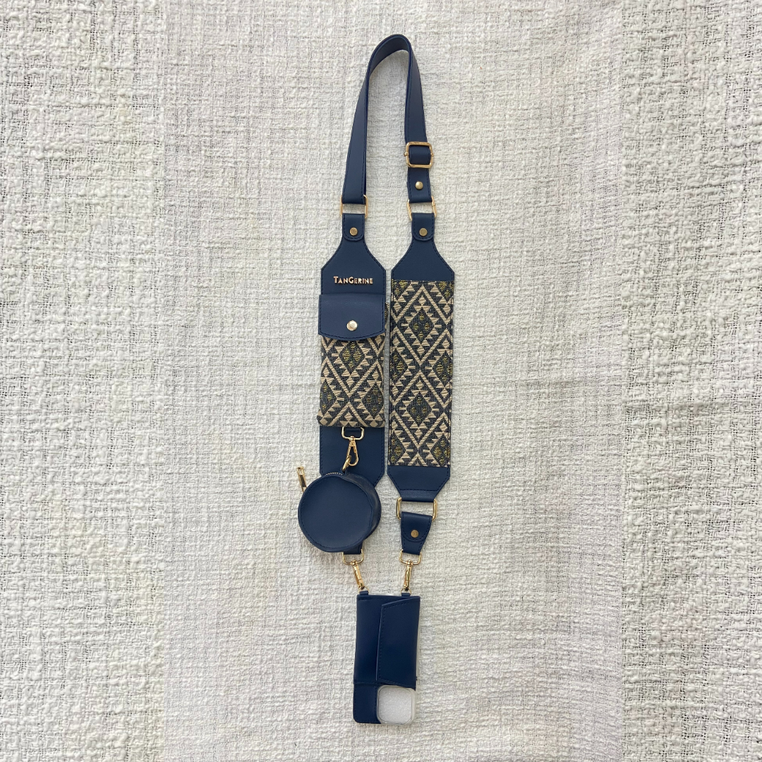 Blue Light Black Diamond  Cloth On Pocket Pochette Belt with phone Case