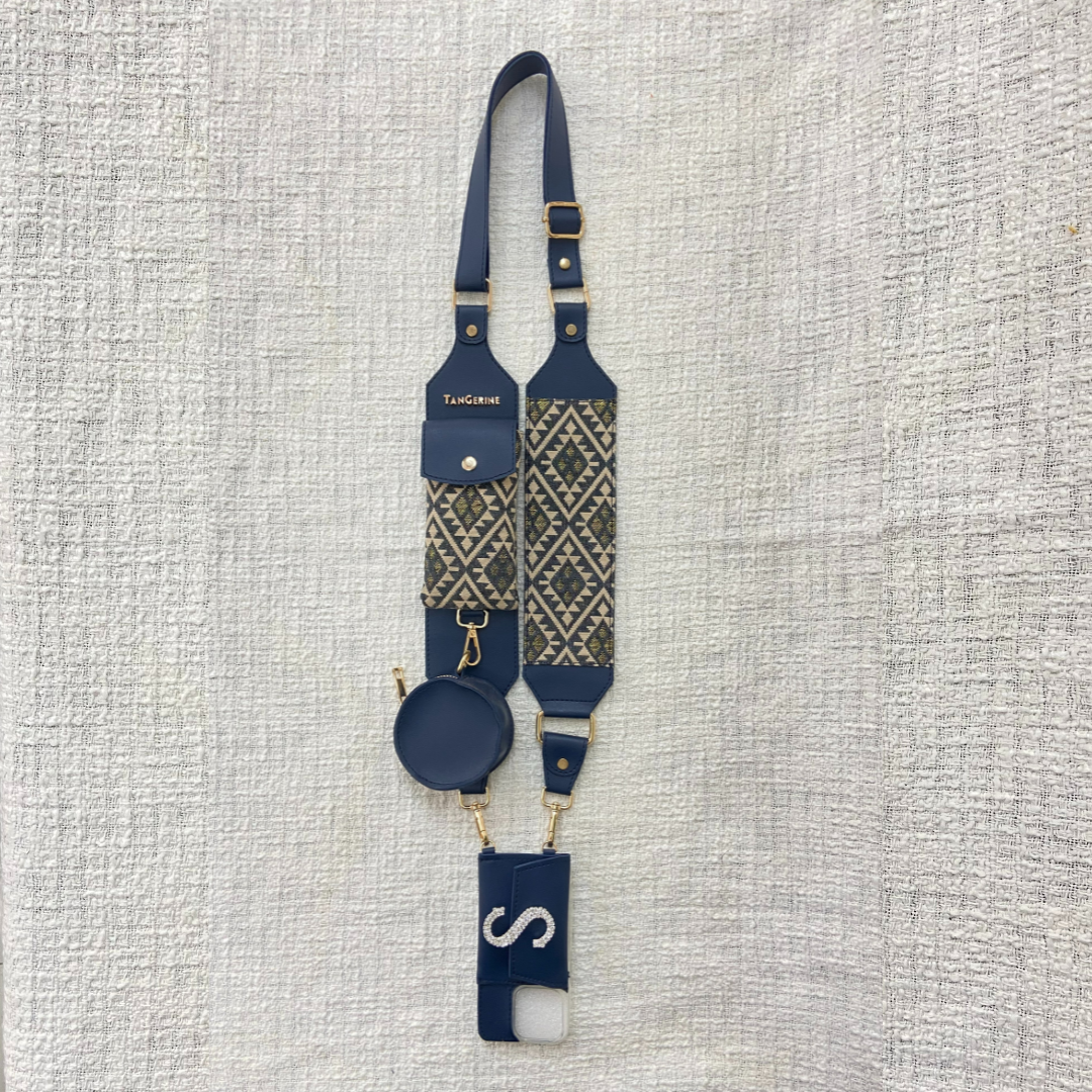 Blue Light Black Diamond  Cloth On Pocket Pochette Belt with phone Case