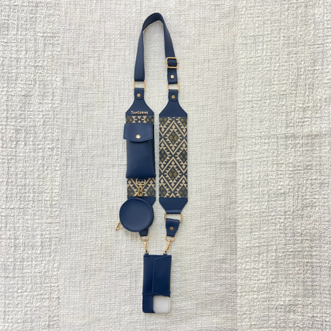 Blue Light Black Diamond Pochette Belt with phone case