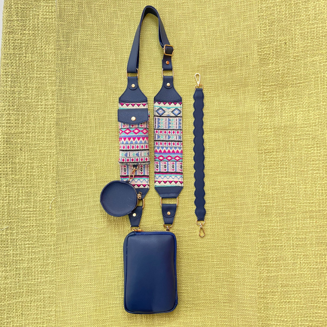 Blue Pouch + Blue Purple Pop Cloth on Pocket Pochette Belt