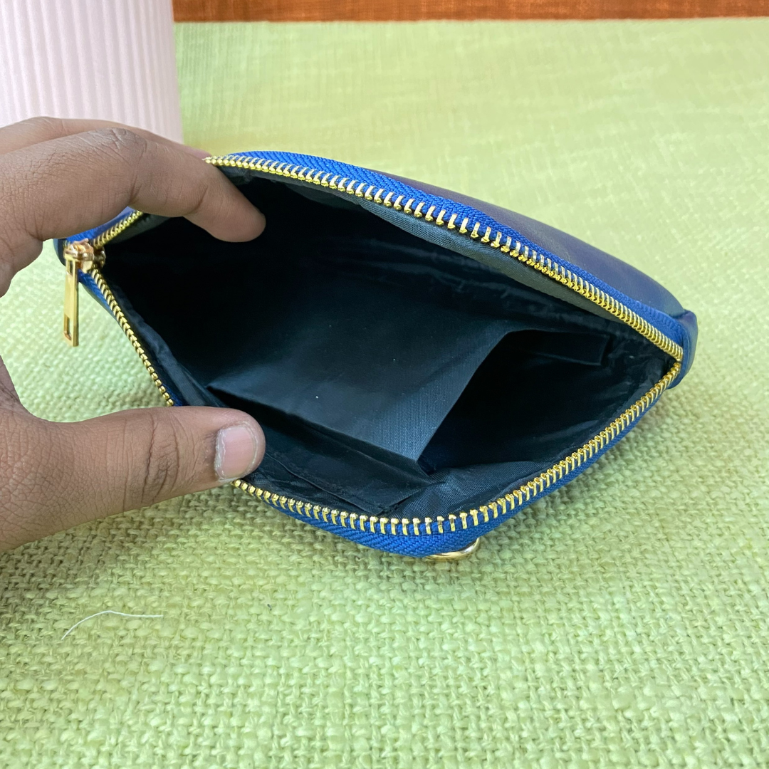 Blue Pouch + Blue with Light Black Diamond Design Cloth on Pocket Pochette Belt