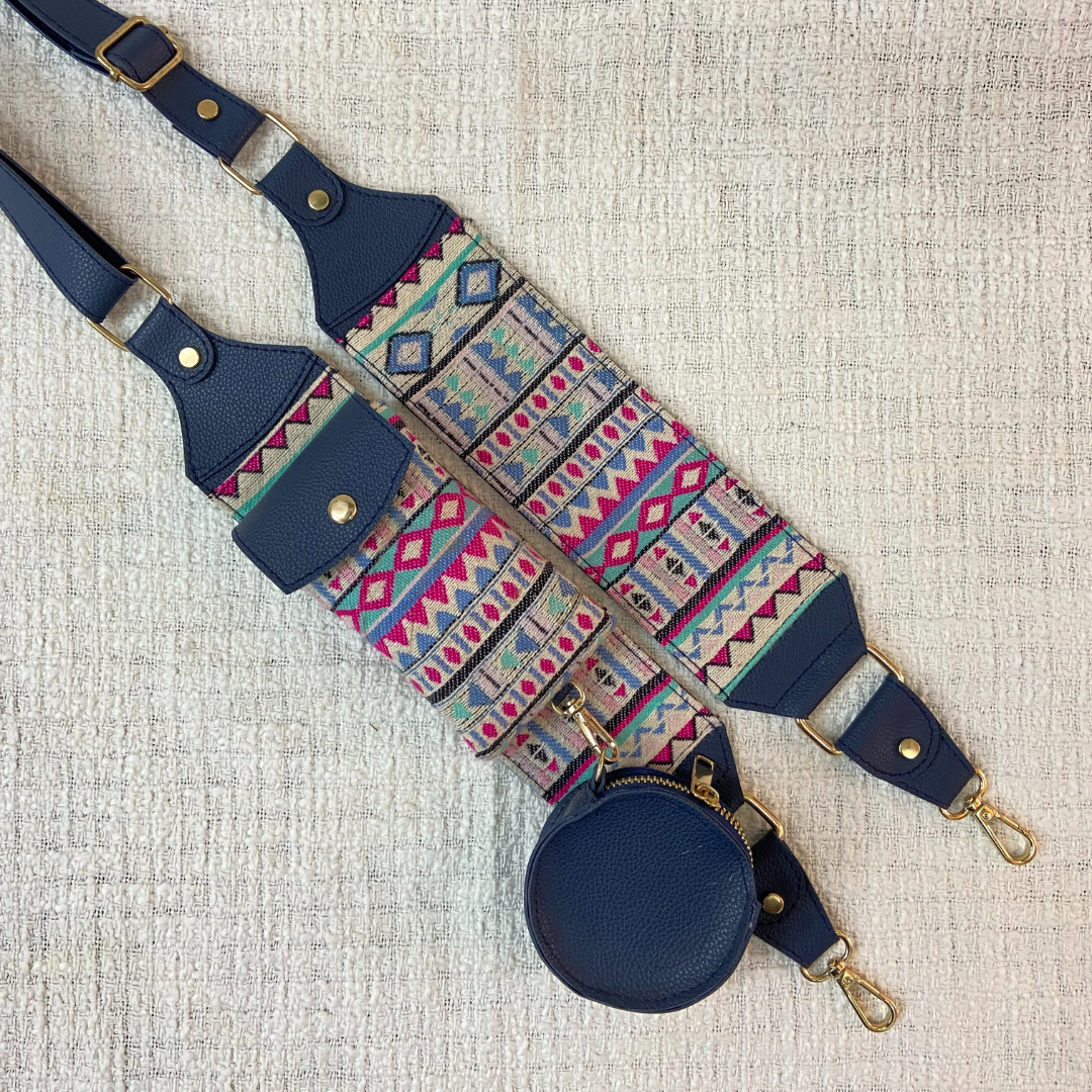 Blue Purple Pop Cloth on Pocket Pochette with Phone Case