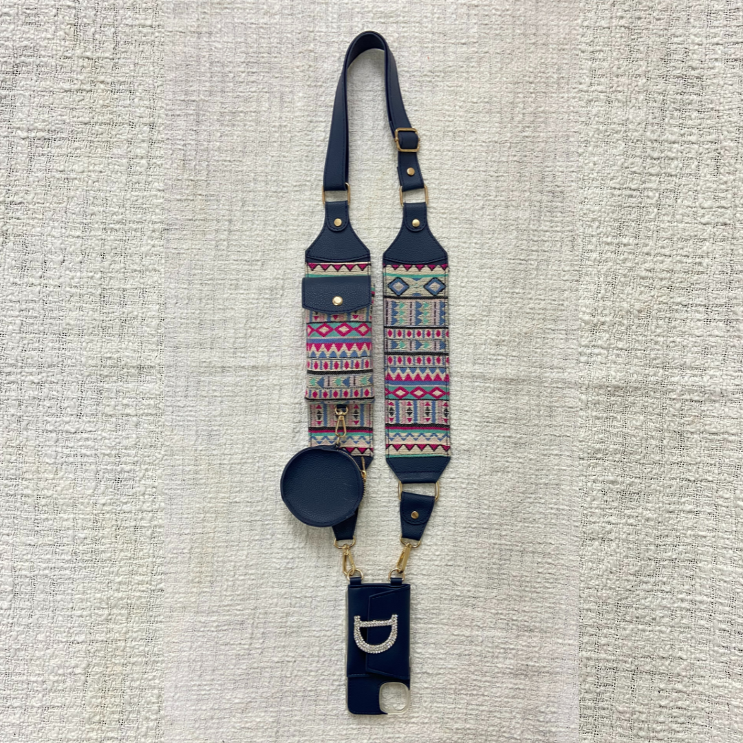 Blue Purple Pop Cloth on Pocket Pochette with Phone Case