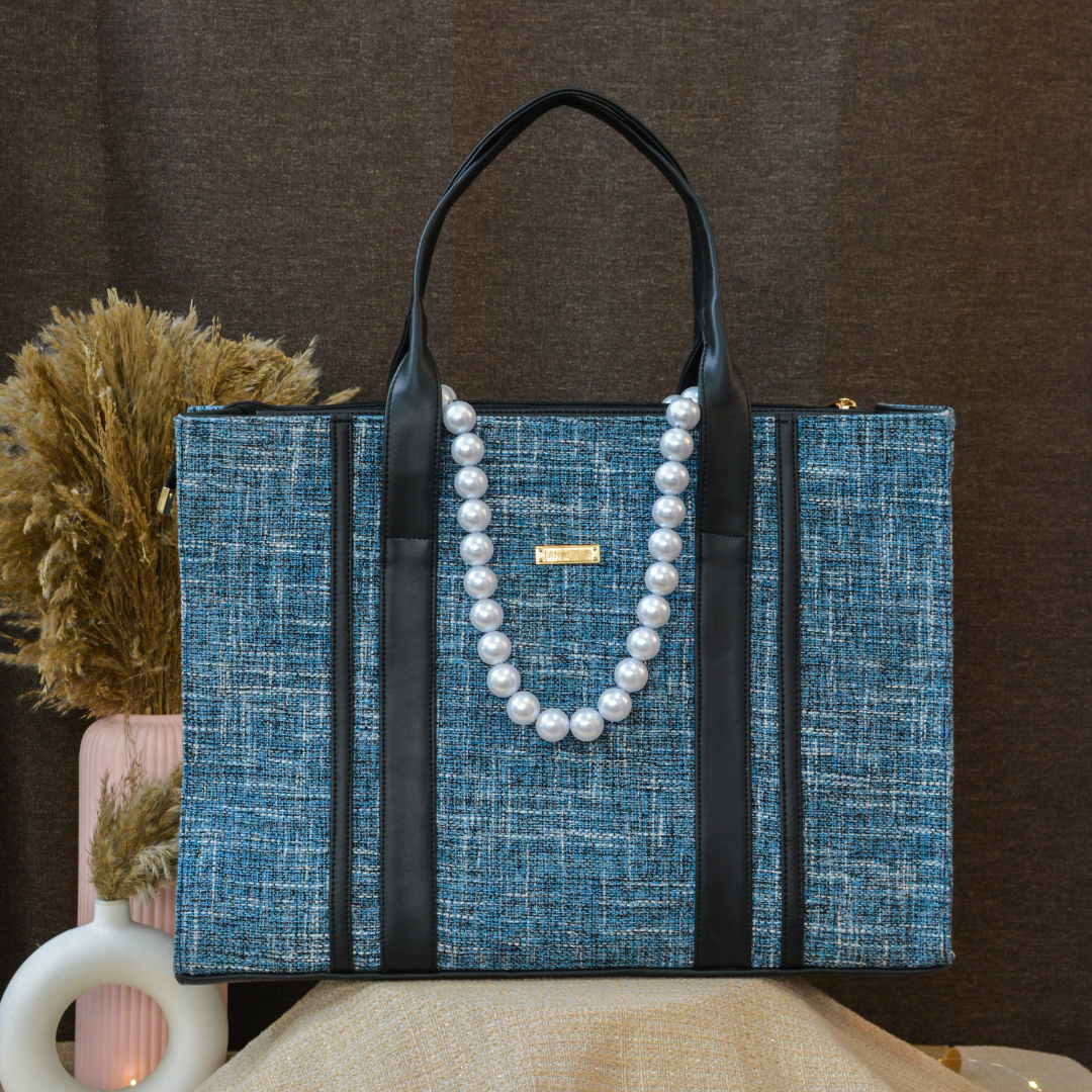 Blueberry Monogram Book Tote Metal Initial