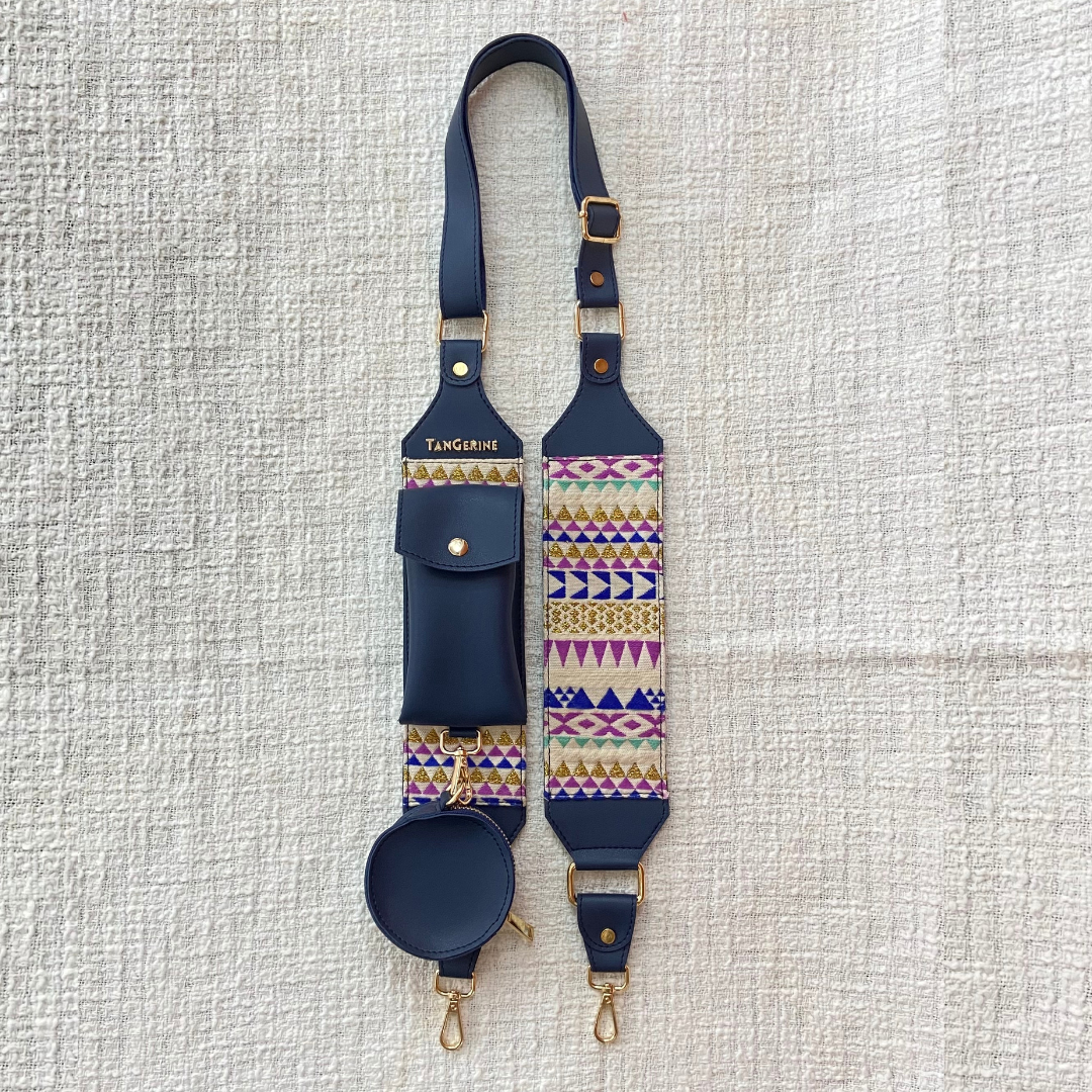 Blue Pouch + Blue with Multi-color Triangles Pochette Belt