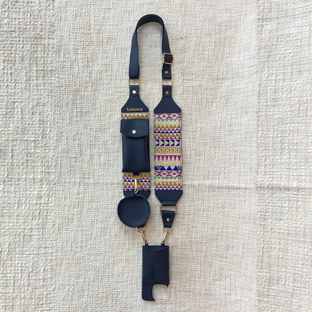 Blue with Multi-color Triangles Pochette Belt with Phone Case