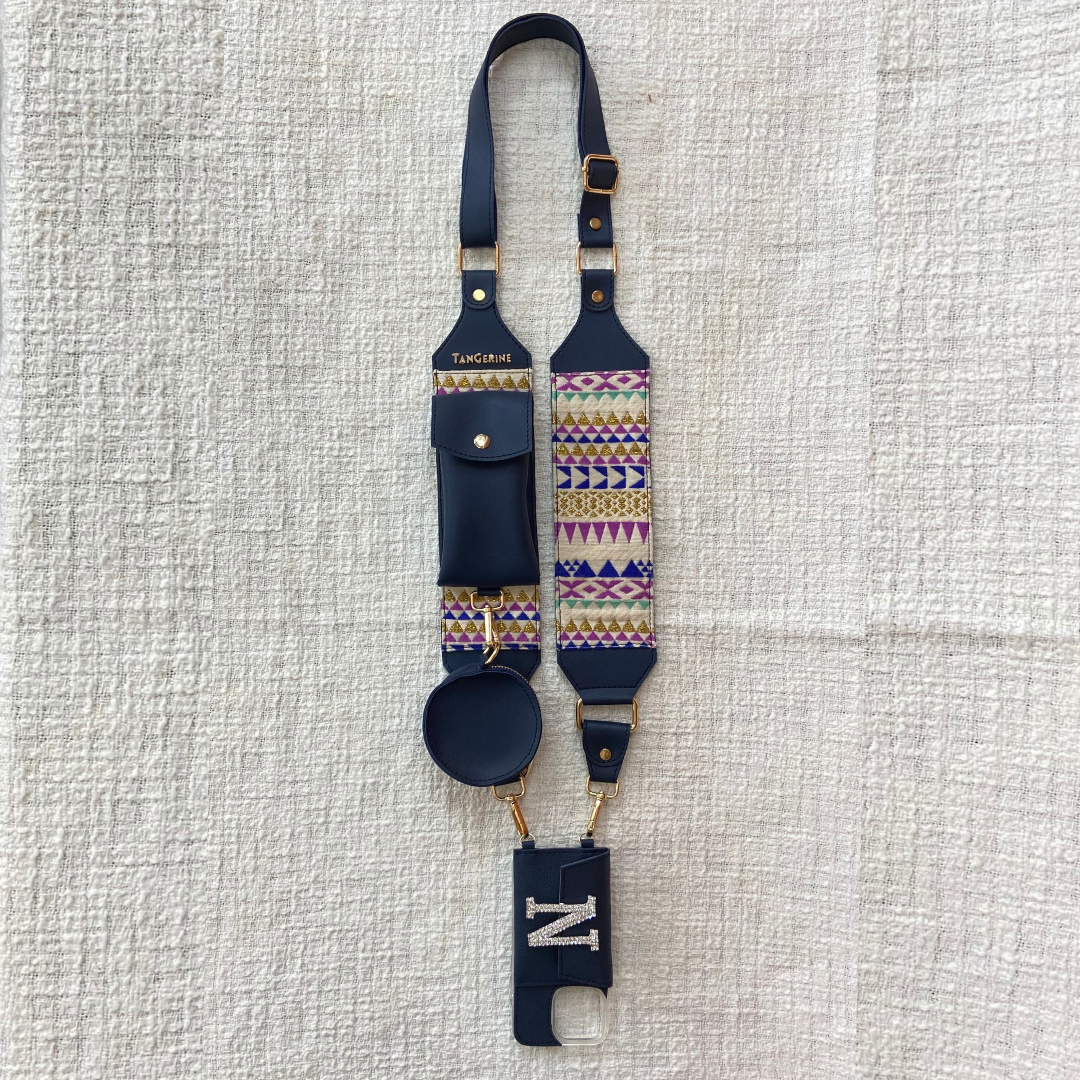 Blue with Multi-color Triangles Pochette Belt with Phone Case