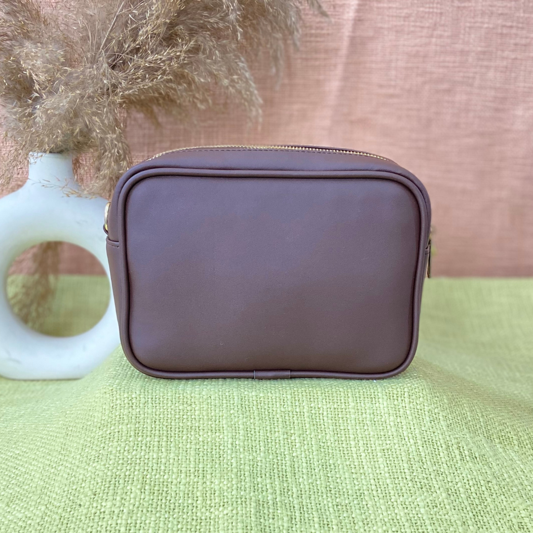 Brown Dual Compartment + Brown with Black & White Stripes Pochette Belt