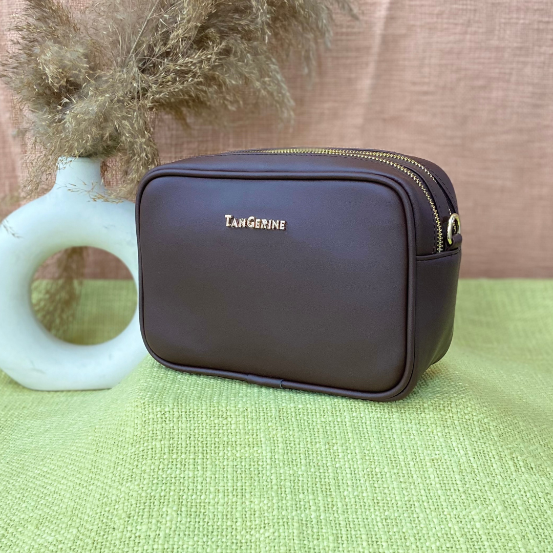 Brown Dual Compartment Sling Bag with Boho Belt + Mini Wallet