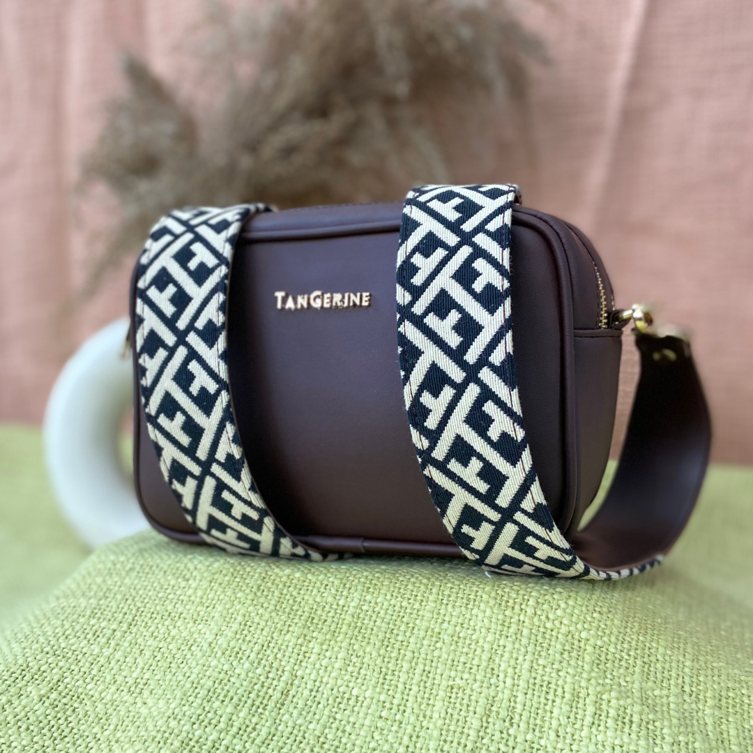 Brown Dual Compartment Sling Bag with Black T-Shape Belt + Big Wallet Combo